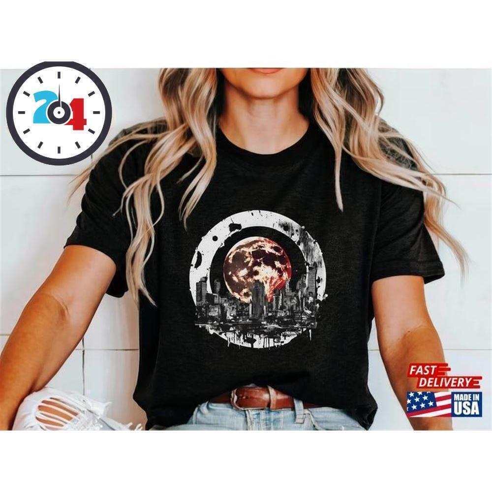 Moon Futuristic Universe City Night Sky Space Graphic T-Shirt